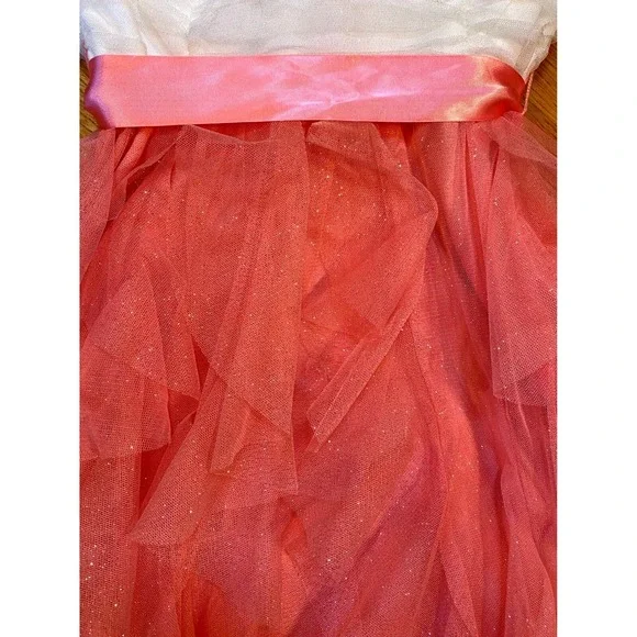 Teeze Me Strapless Party Dress Ruffle‎ Tulle Pink Ribbon White Size 9 - Picture 7 of 7